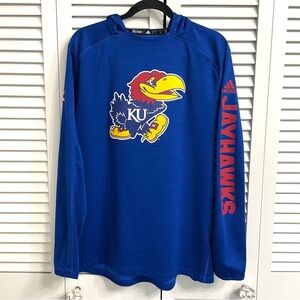 Adidas KU Kansas Jayhawks Blue Men's Hooded Long Sleeve Graphic Shirt NCAA Sz L